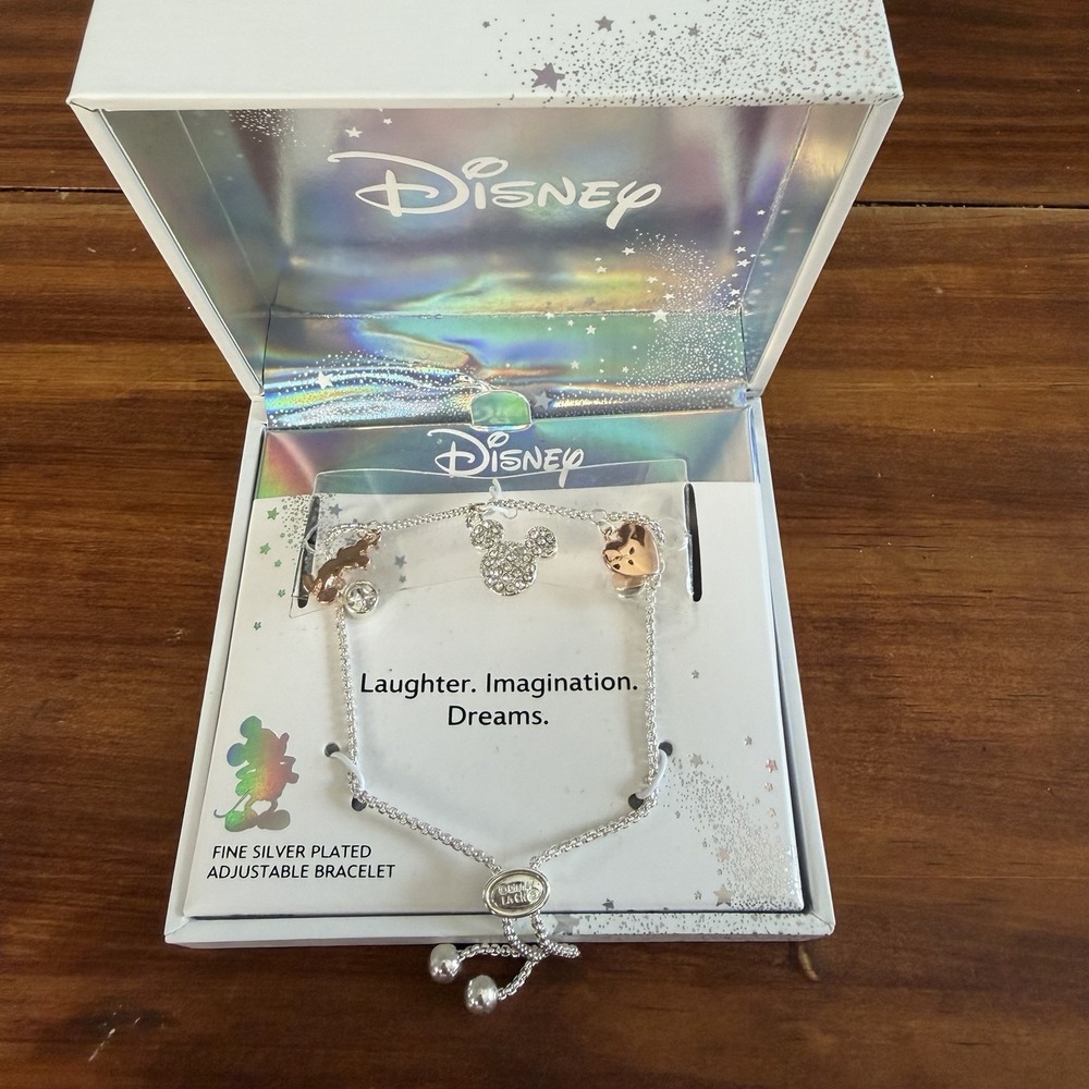 Disney Silver‎ Plated Mickey Mouse Charms Adjustable Bracelet NIB